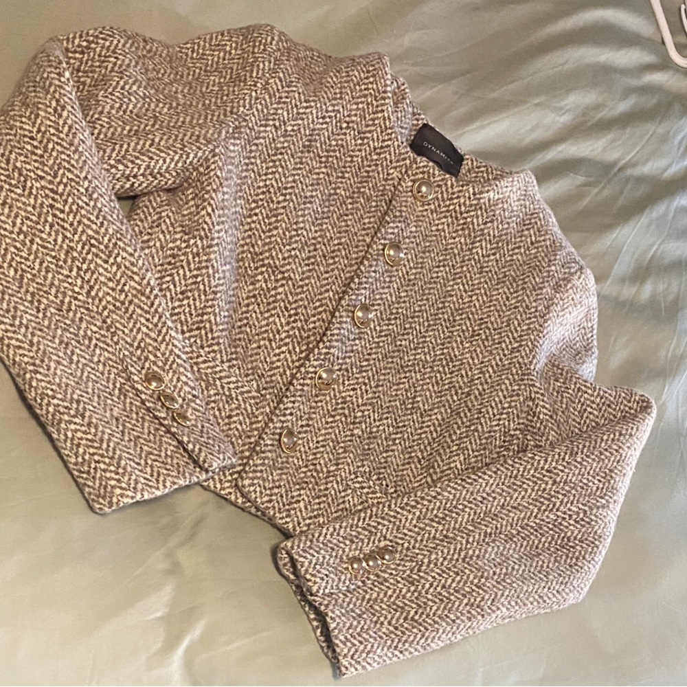 Dynamite Herringbone tweed cropped Jacket - Brown